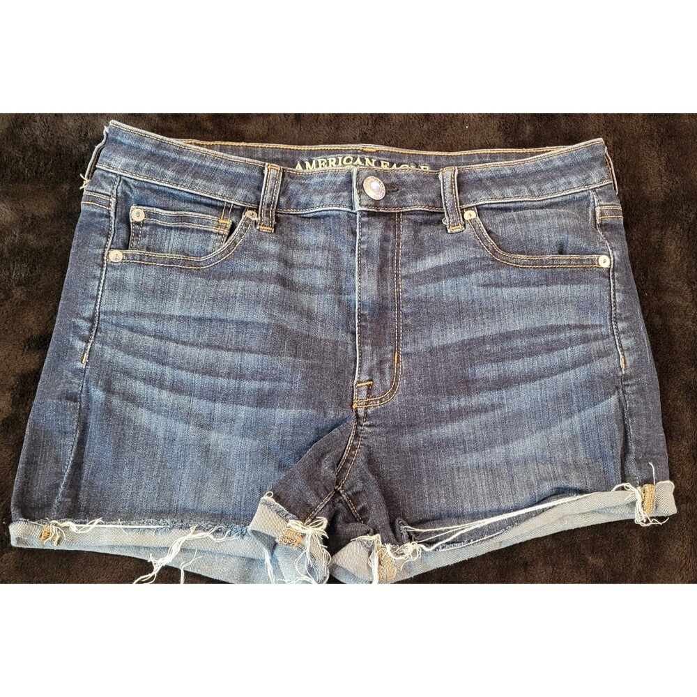 Woman's American Eagle High Rise Shortie Size 12 Super Stretch Jean Shorts
